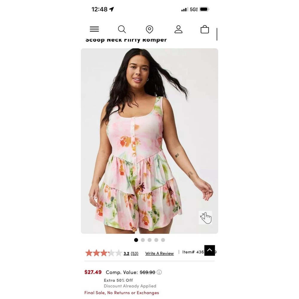 torrid Pink Floral Tiered Button-Front Jumpsuit - Picture 10 of 11